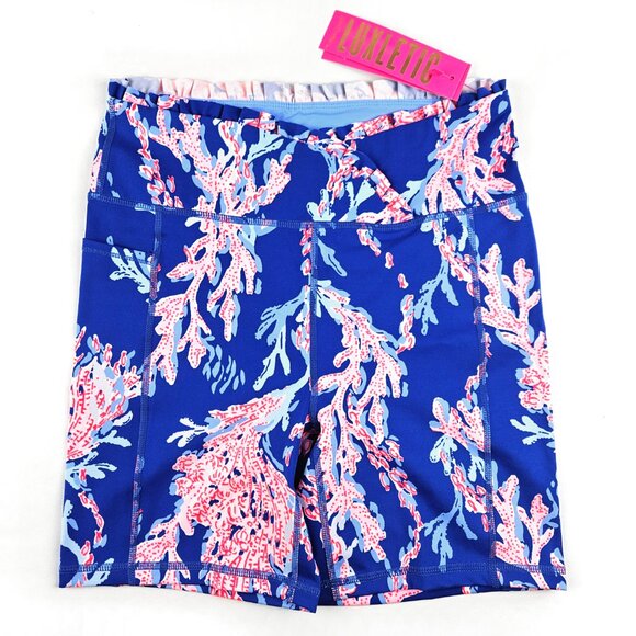 Lilly Pulitzer Weekend High-Rise Ruffle Shorts Borealis Blue Swim On Over - Picture 2 of 8